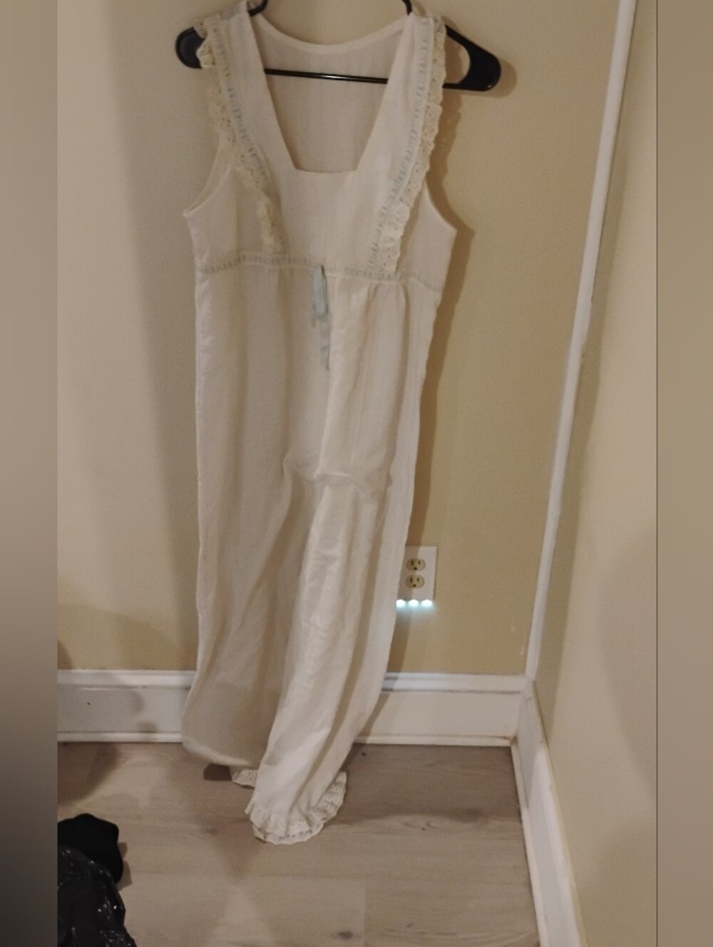 Vintage 1970s does Edwardian Lace Ribbon Accent Sleeveless Nightgown Maxi Dress